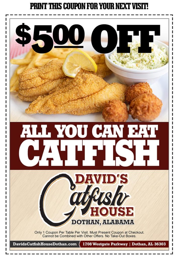 Save $5 on AYCE Catfish aat David's Catfish House in Dothan
